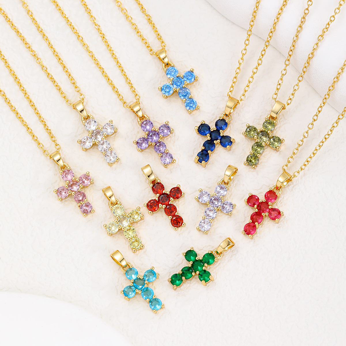 Brass Color Zirconium December Birthday Stone Birthday Stone Cross Pendant Necklace