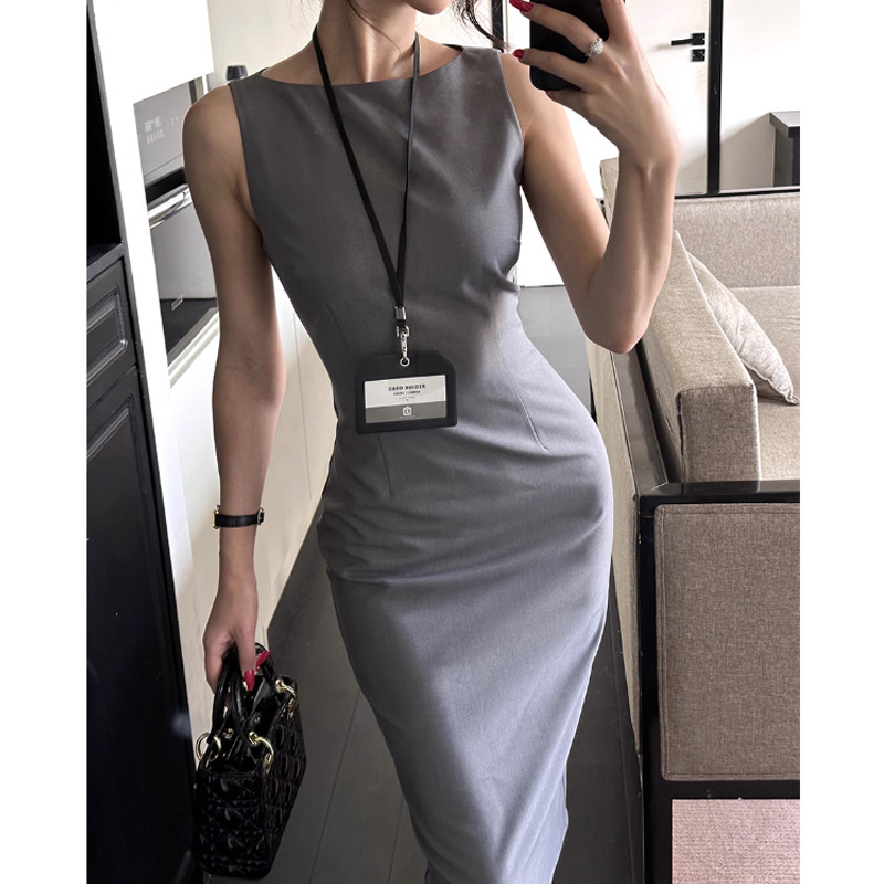 French Style Off-neck Mid-length Dress