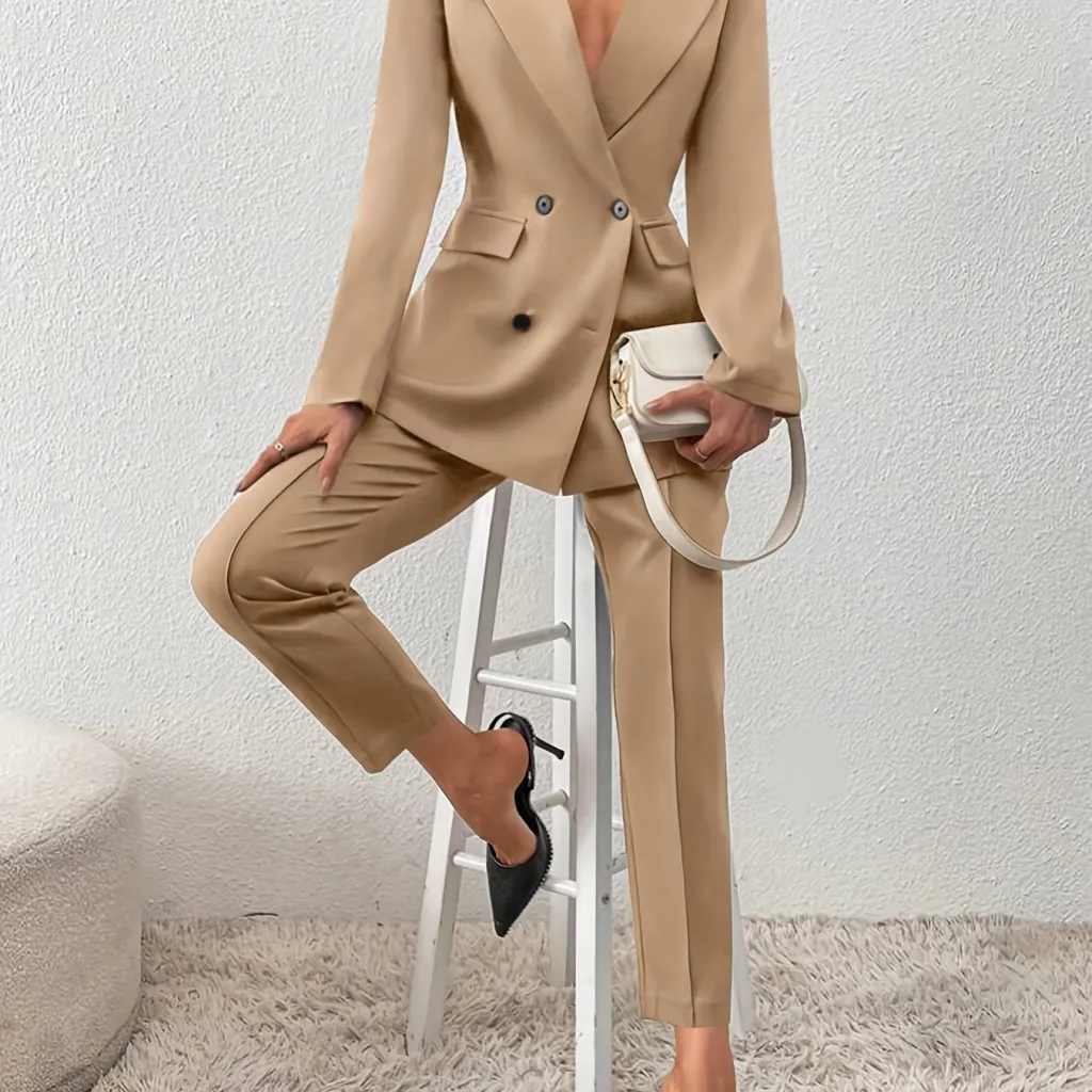 Elegant Solid Color Two-piece Lapel - Khaki