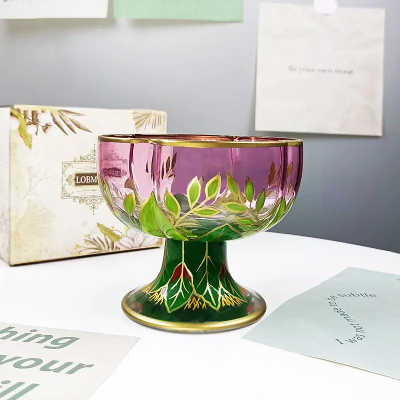 Austria Medieval Champagne Glass Crystal Glass Ice Cream Bowl Vintage Flowers