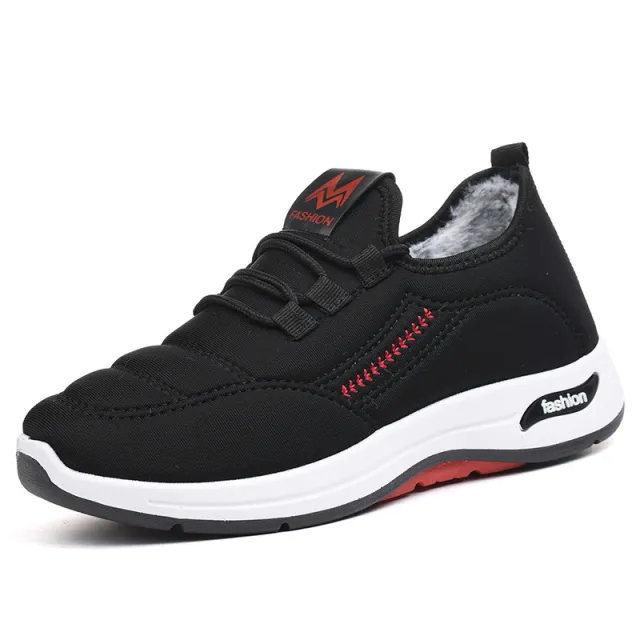 Velvet Shoes Female Insulated Cotton padded Shoes Flat Mom Shoes Cotton Boots Black - Shop at LoveMi