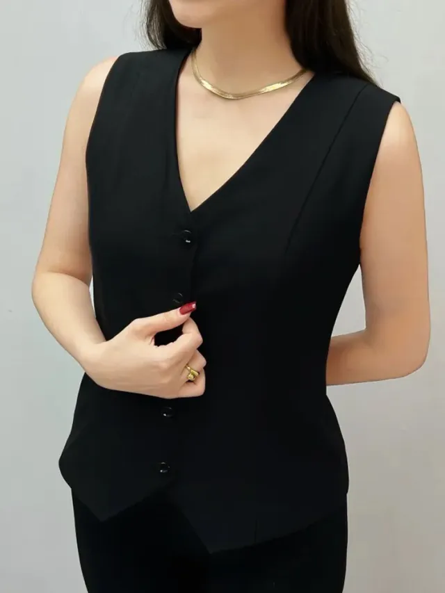 Outer Wear Button Solid Color European And American Breathable Top Black - Shop at LoveMi