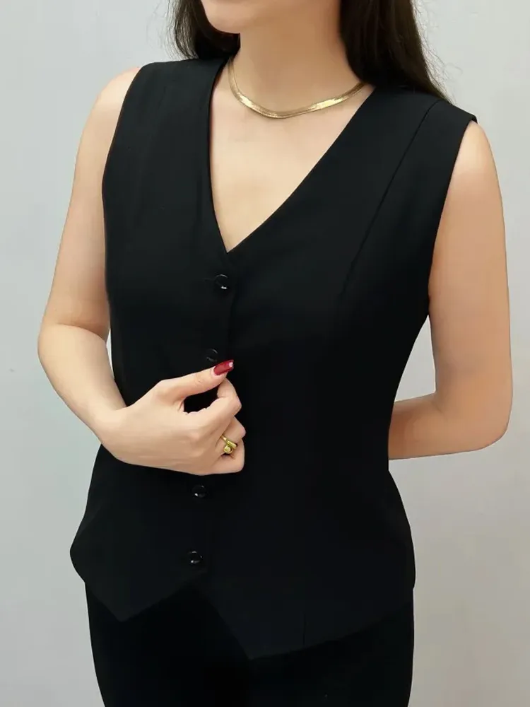 Outer Wear Button Solid Color European And American Breathable Top - Black