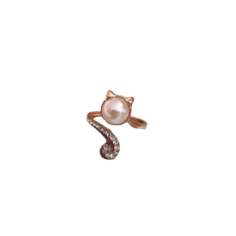 Women's Fashionable Simple And Cute Kitty Pearl Zircon Ring
