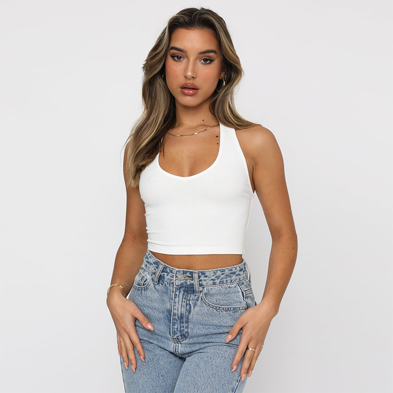 Solid-color Slim-fit Short Sleeveless Top For Women