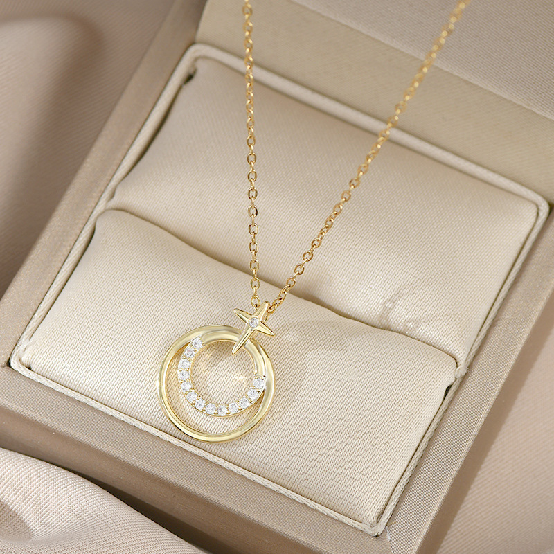Niche Design Geometric Round Four Eight-pointed Stars Necklace