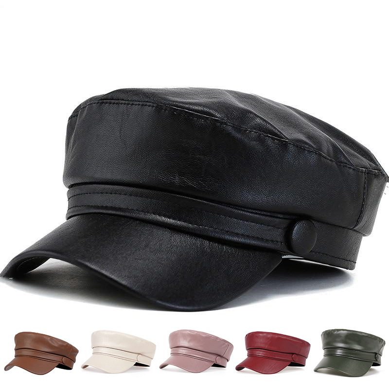 Fashionable PU Flat-top Beret British-style Trendsetter