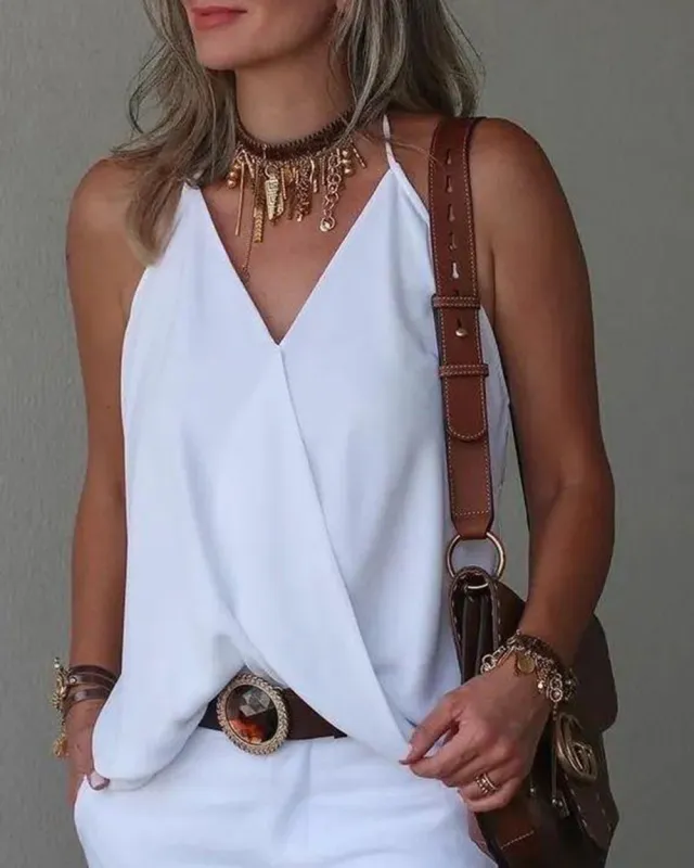 Loose Casual V neck Bottoming Women's Top Vest White - Shop at LoveMi