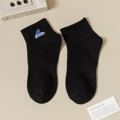 Black And White Embroidered Shark Pure Cotton Sweat Absorbing Athletic Socks - Short Black Fish Fins - View 1