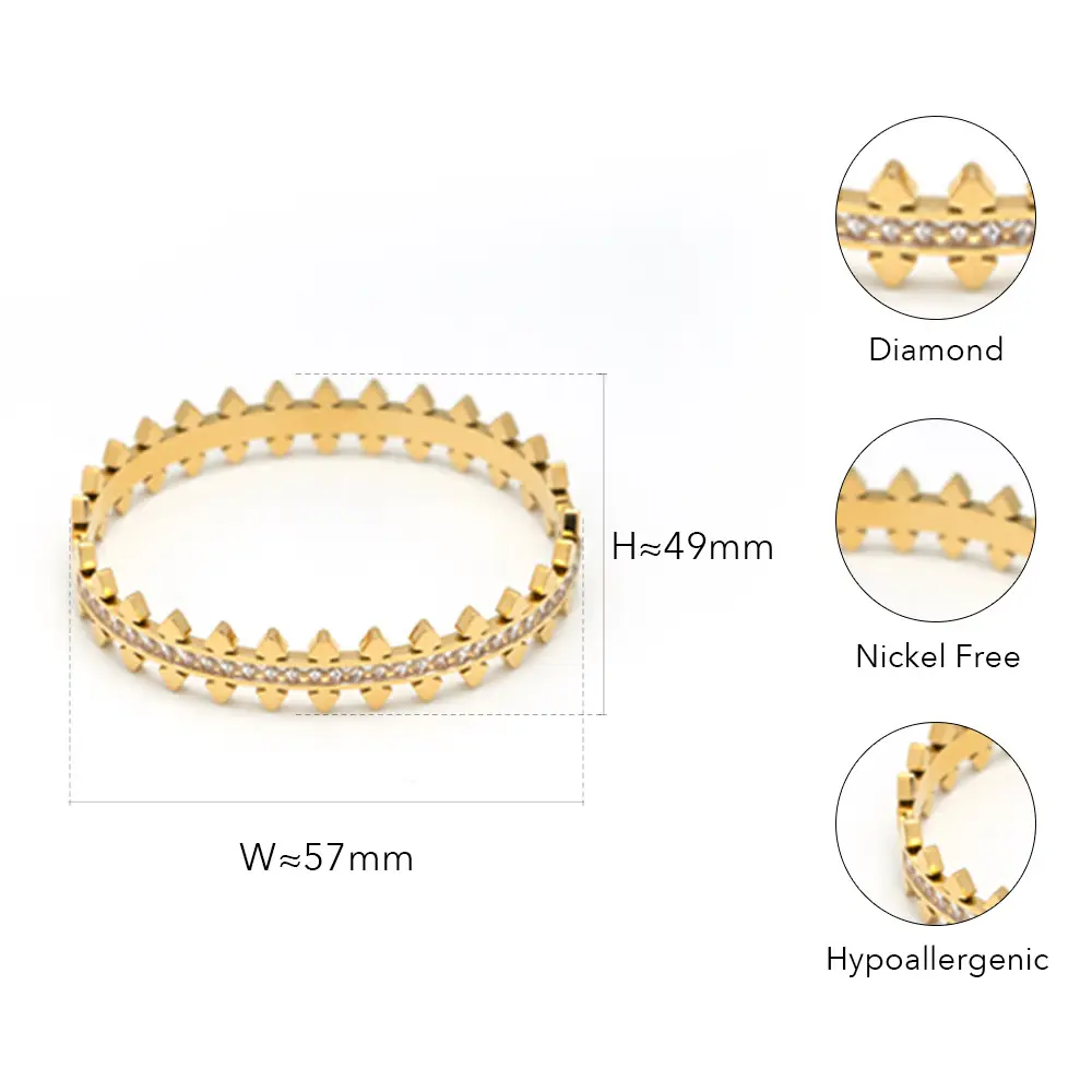 Titanium Steel Two Rows Spiked Zircon Personality Punk Bracelet