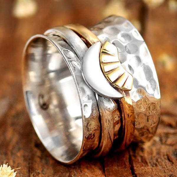 Retro Simplicity Double Color Sun Moon Can Rotatable Ring Anxiety Female