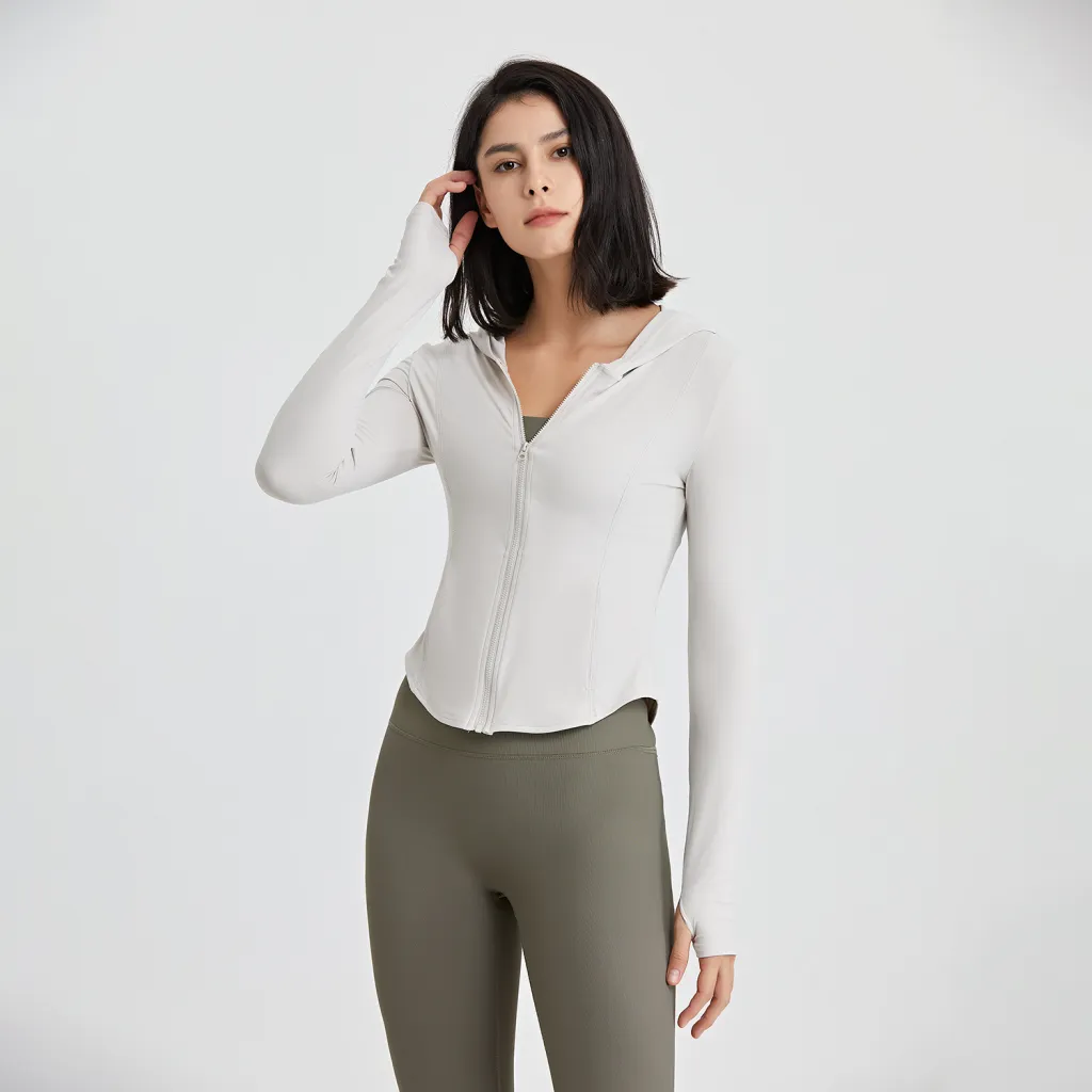 Hooded Running Workout Clothes Top - White