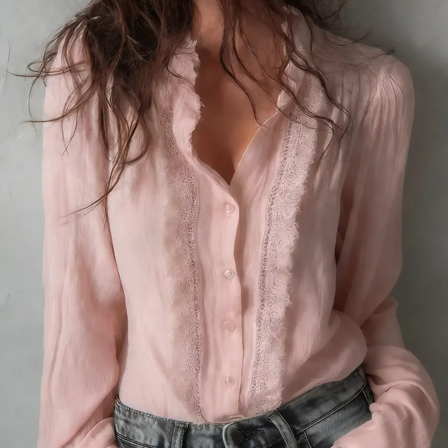 New-style Patchwork Blouse, Long-sleeved Elegant Top