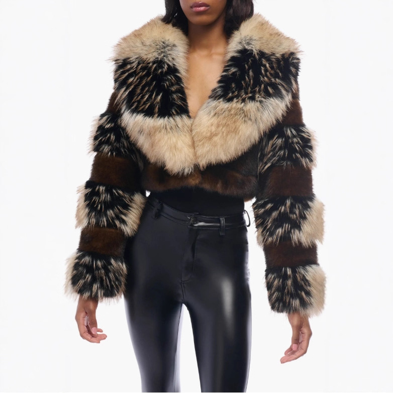 Women's Artificial Fur Environmental Protection Fur Short Lapels Coat - Image 4