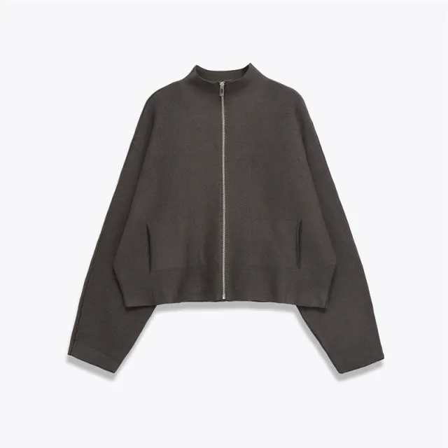 Women's Stand Collar Zipper Long Sleeve Knitted Coat Tan - Shop at LoveMi