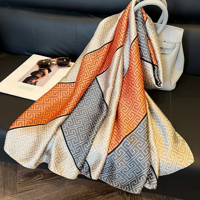 Elegant Emulation Silk Scarf Women's Spring And Summer Sun Protection Long 25106 Orange - Shop at LoveMi