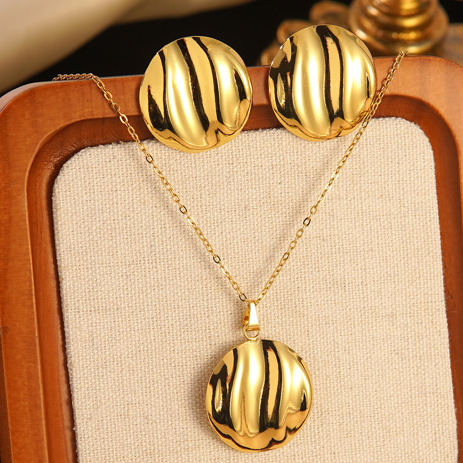 Stainless Steel Heart Bow Flower Necklace And Earrings Set