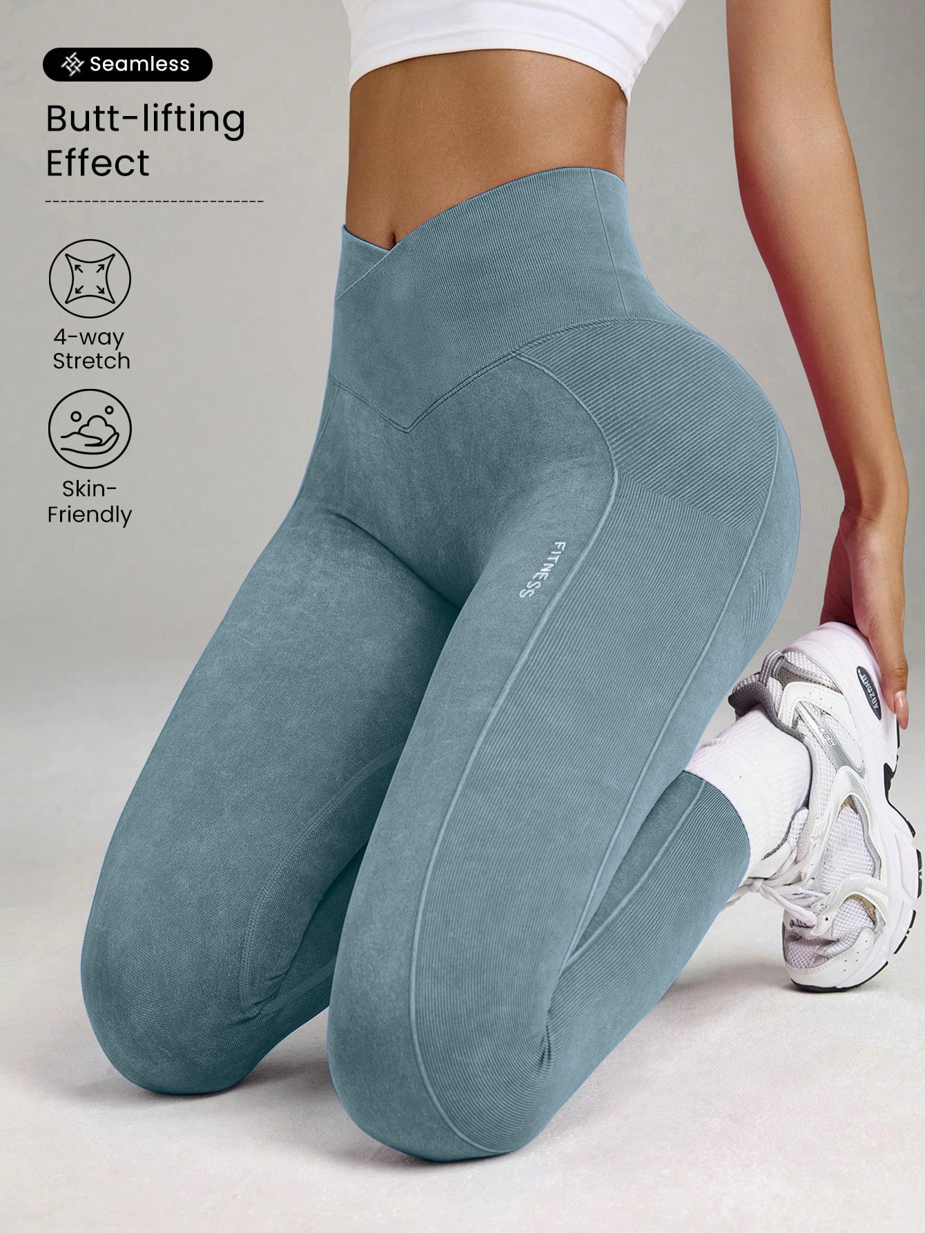 Seamless Sand-Washed High-Waisted Butt-Lifting Tight Yoga Pants S Stone Washed Blue