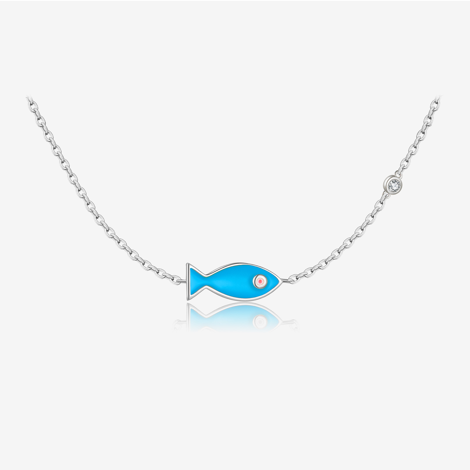 Diamond Fish Pendant S925 Silver Necklace