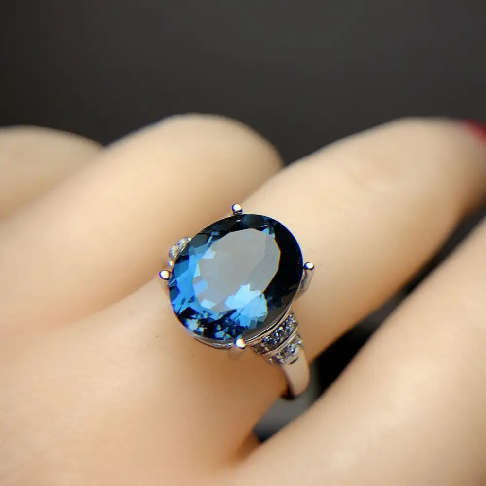 London Blue Topaz Ring Dark Noble 925 Silver Inlaid