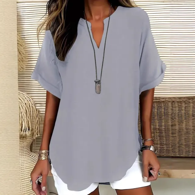 Summer Loose Solid Color Women's Casual Shirt Gray - Shop at LoveMi