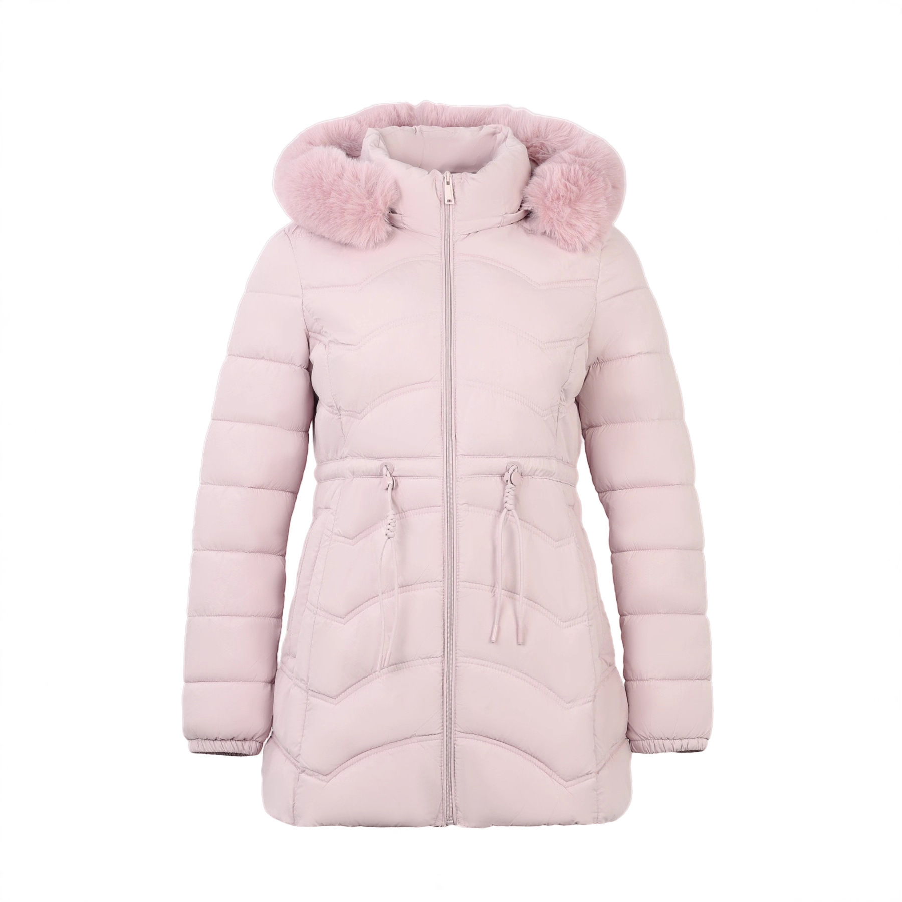 Women's Coat With Detachable Fur-trimmed Hood And A Cinched Waist For A Slimming Fit - Image 1