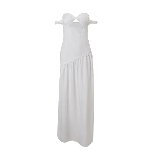 Pure Desire Style Tube Top Hollow out Cinched Elegant White Dress White - Shop at LoveMi
