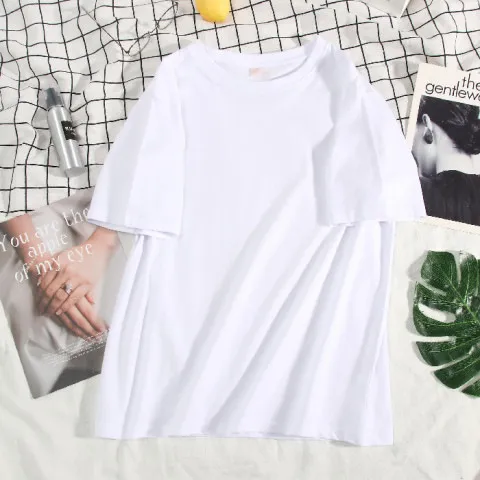 Women's Loose Solid Color Cotton Round Neck White - Shop at LoveMi