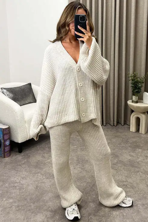 Autumn And Winter New Woolen Casual Thickening Two piece Set For Women Beige - Shop at LoveMi