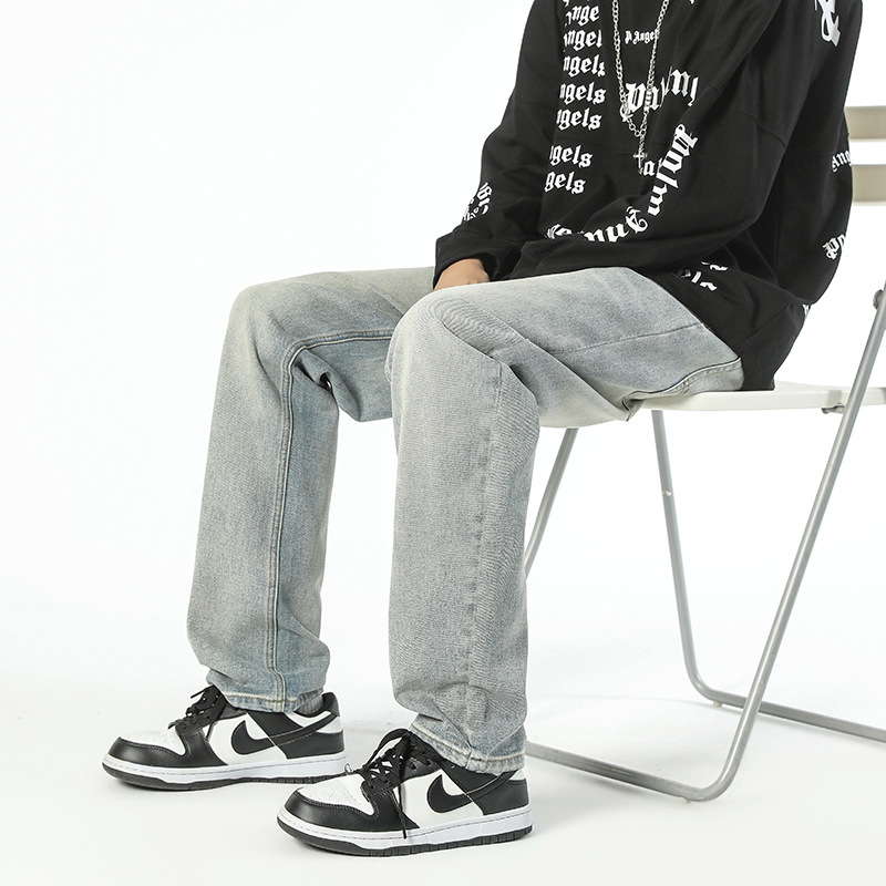 Light Color Retro Tapered Jeans Men's Autumn Ins