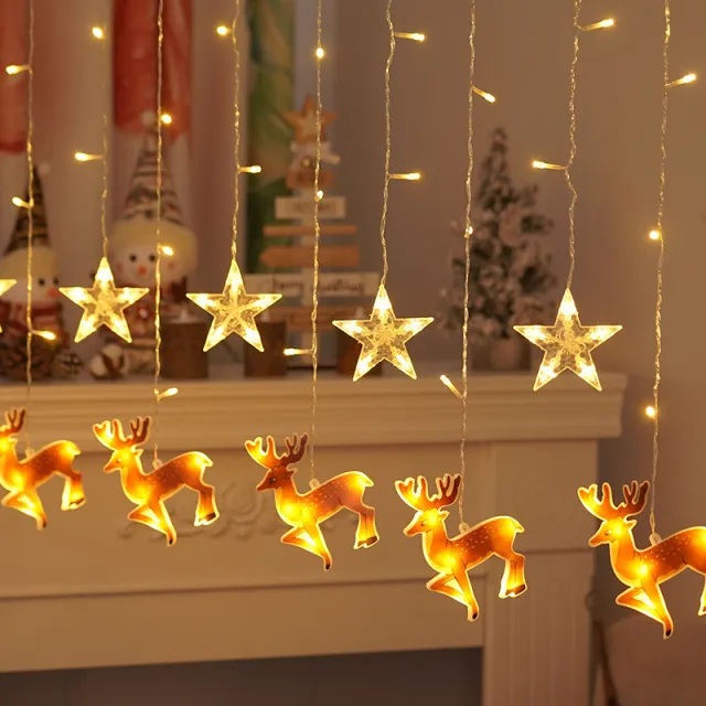 LED Christmas Curtain Light Window Room Ornamental Festoon Lamp Elk Star Style - Shop at LoveMi