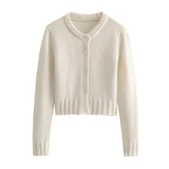 Women's Fashion Casual Blended Knitted Jacket - Milky White - View 1