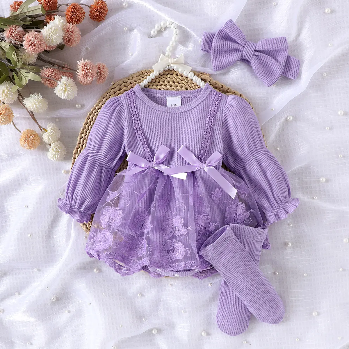 Solid-color Striped Long-sleeve Romper
