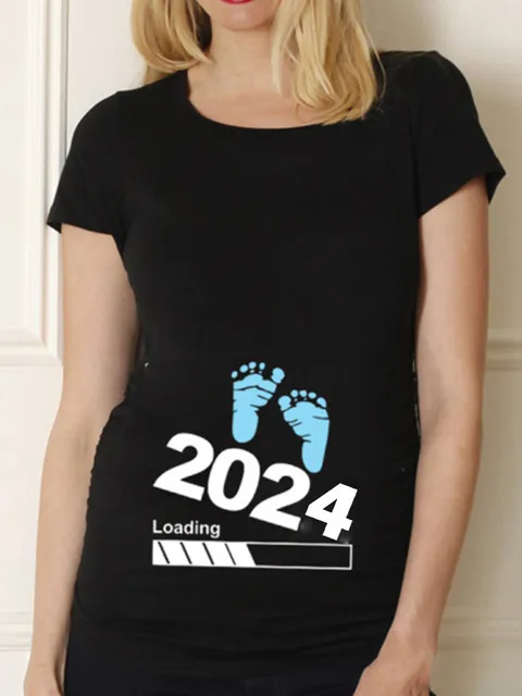 Black Pregnancy Shirt Maternity Cute Baby Print O Neck Short Tl180426 - Shop at LoveMi