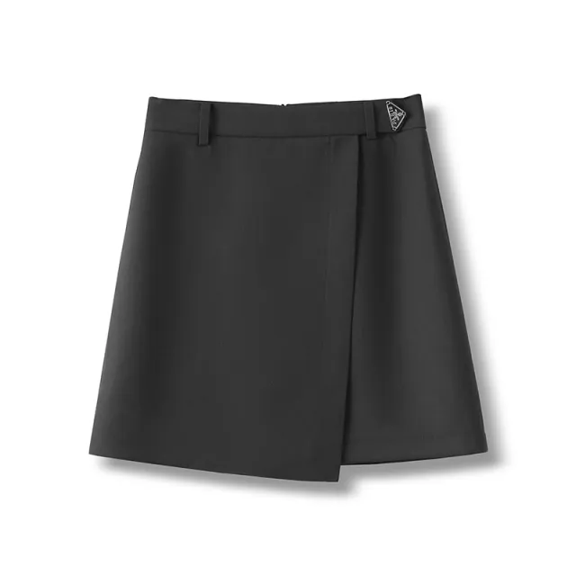Gray Suit Slimming High Waist A Line Versatile Irregular Skirt Black - Shop at LoveMi