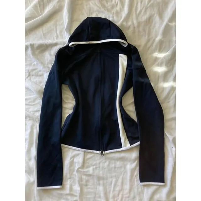 Retro Casual Exercise Hooded Coat Women Navy Blue - Shop at LoveMi