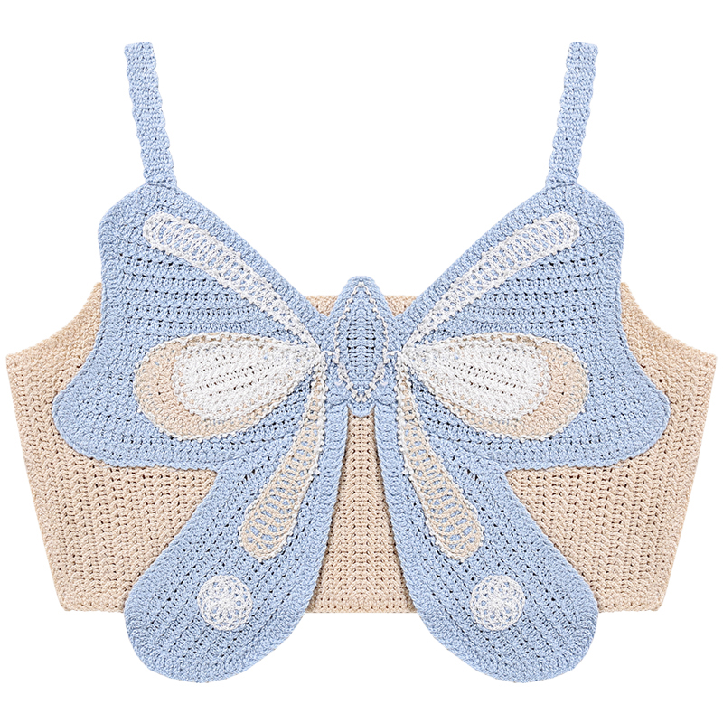 Bowknot Woven Patchwork Knitting Camisole Women's Summer Outer Wear Small Pure Desire Short Top