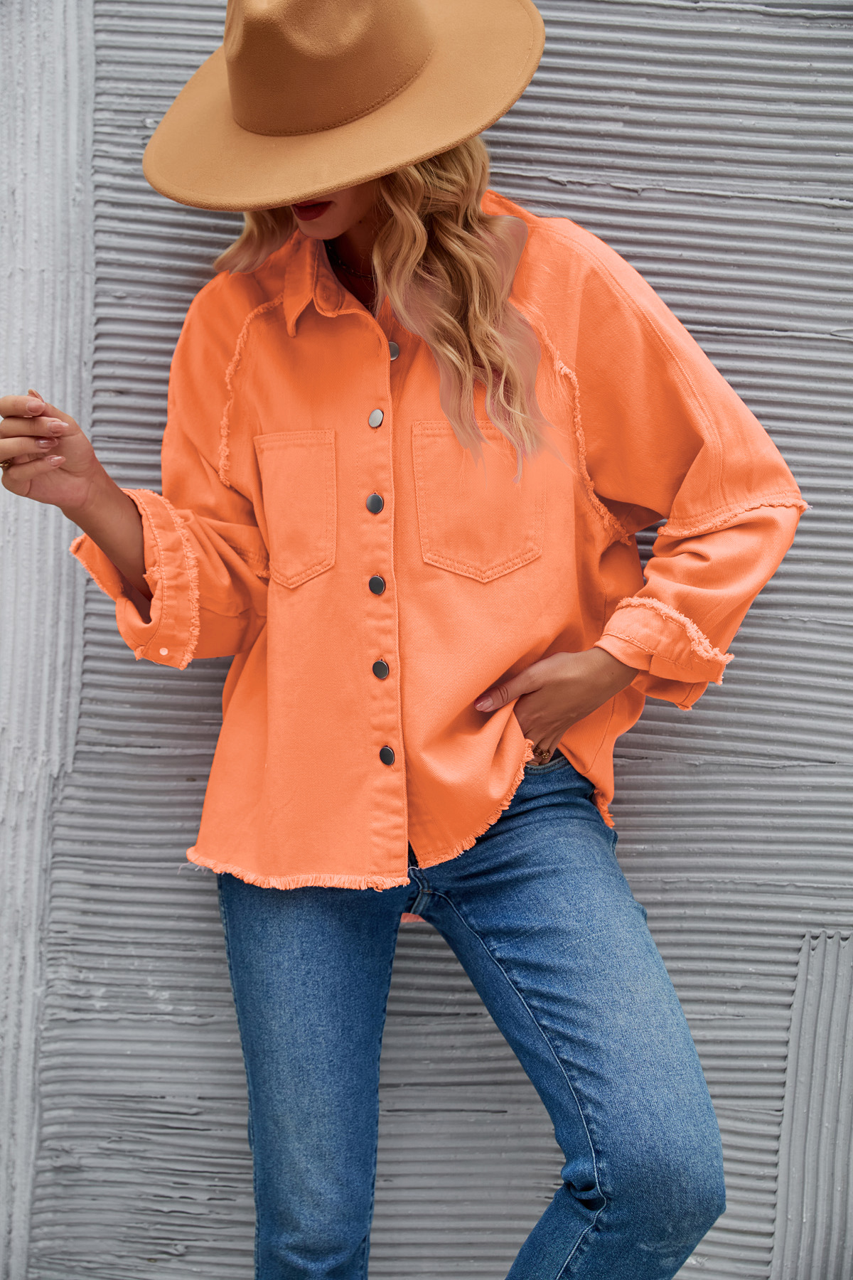 Women's Double-pocket Washed Long-sleeved Denim Coat - Image 18