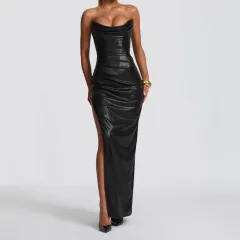 Women's Back-tie Tube Top Dress With Side Slit - Black - View 1