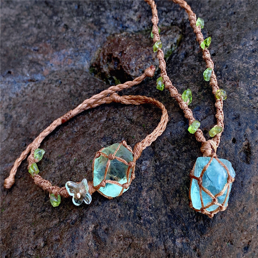 Crystal Ore Fluorite Rough Stone Woven Net Bag