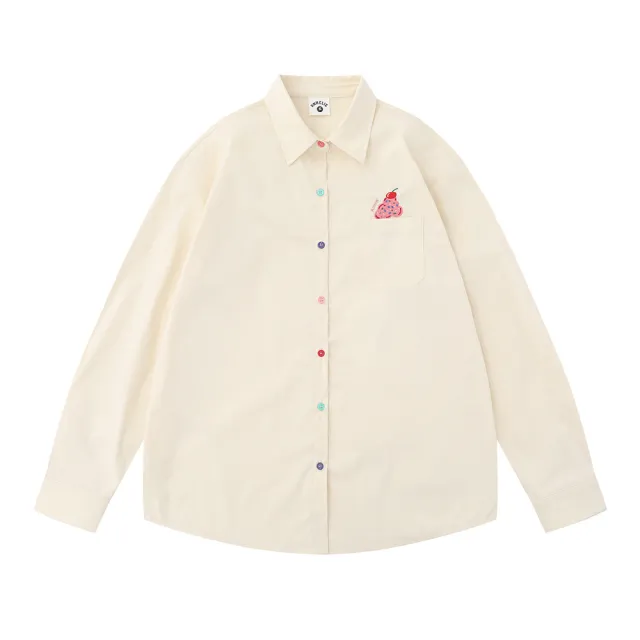 Embroidery Pocket Long Sleeve Shirt Casual Loose Jacket Yellow - Shop at LoveMi