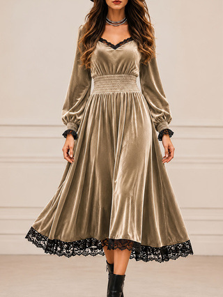 Casual Autumn Lace-Patchwork Velvet Evening Dress — foto 5