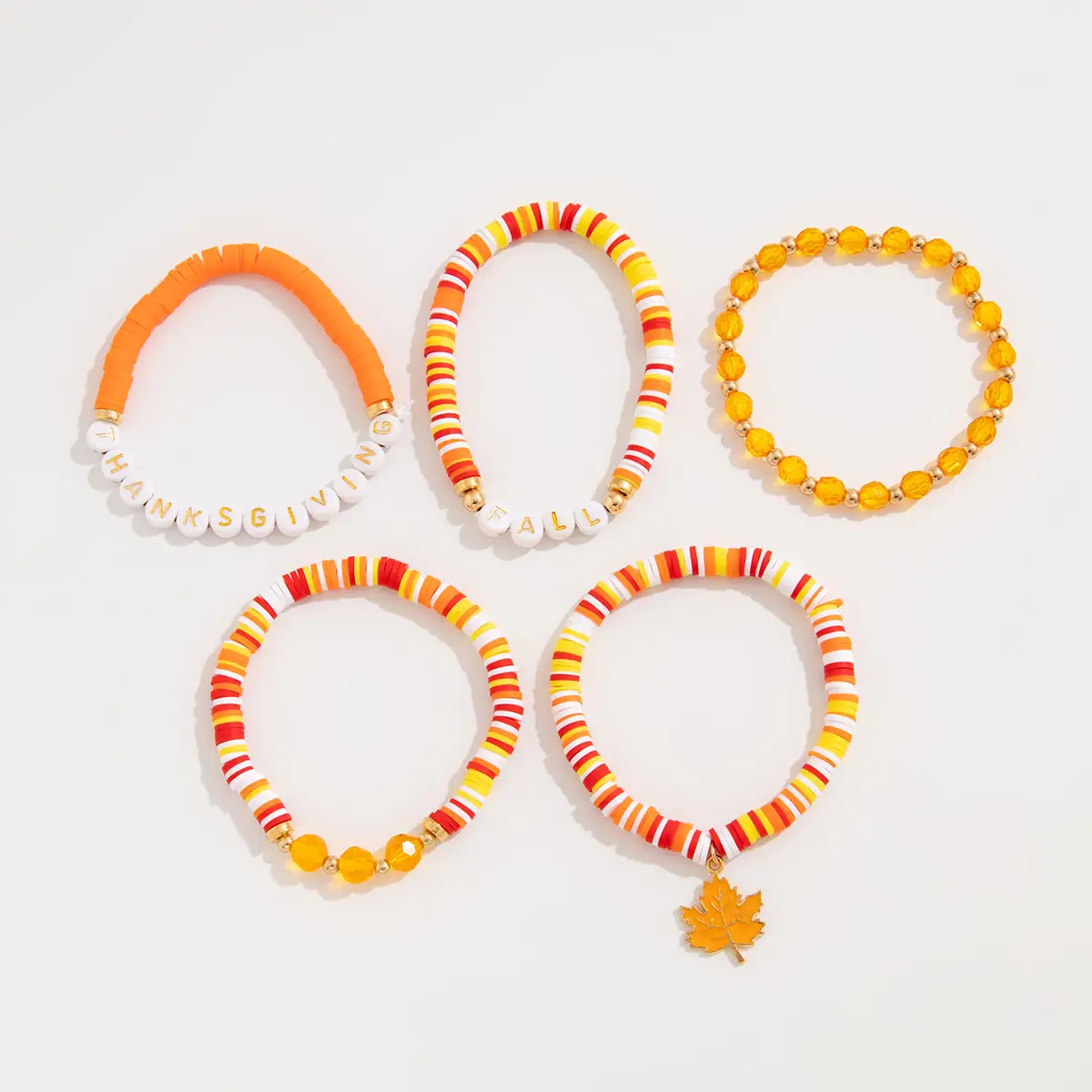 Thanksgiving Maple Leaf Acrylic Creative Handmade Polymer Clay Beaded Bracelet Suit