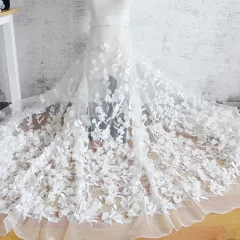 White Chiffon Flower Lace Wedding Dress Tail Dress Fabric - White - View 1