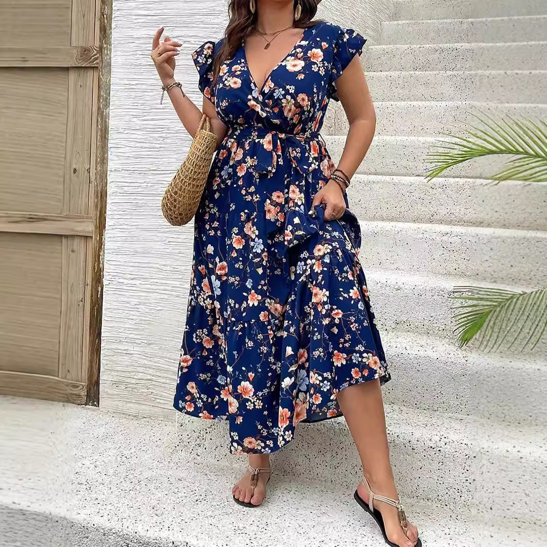 Spring And Autumn New Women's Plus Size Long Dress