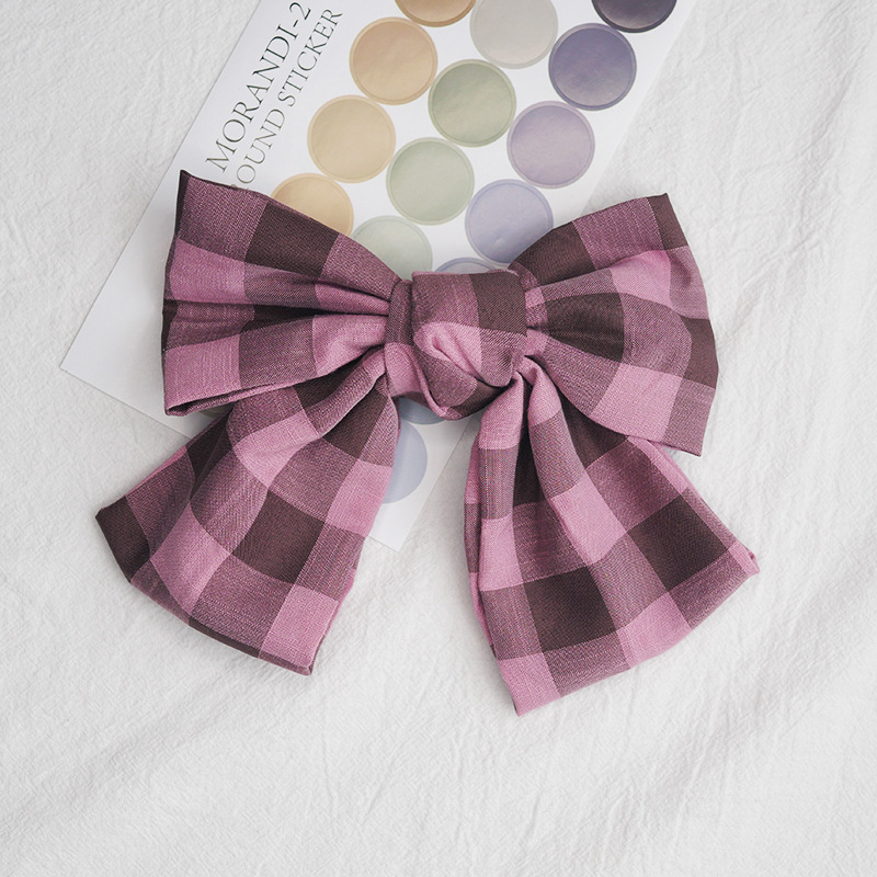 Cute Girl Plaid Fabric Bow Hair Clip 1 Dark Purple - Shop at LoveMi