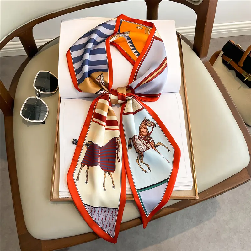 Thin Narrow Long Shirt Scarf Houndstooth Design Double Layer