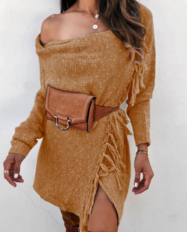 European And American Knitted Tassel Sweater Coat Camel - Shop at LoveMi