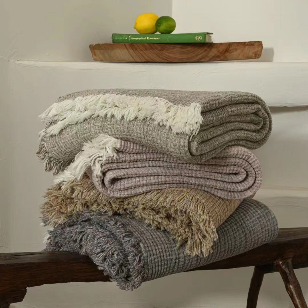 Cotton And Linen Tassel Cover Blanket