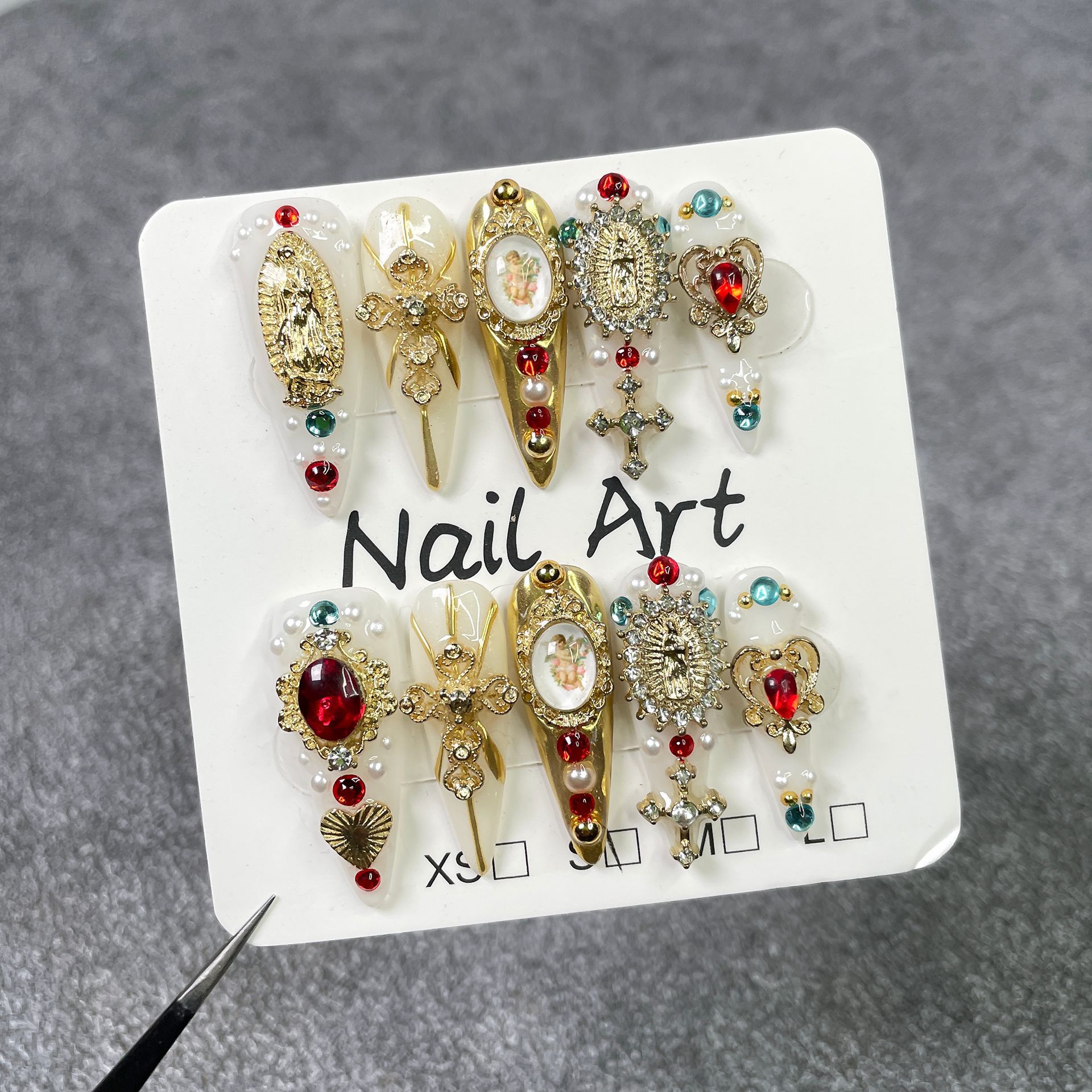Luxurious Retro Religious Style Long Nail Stickers